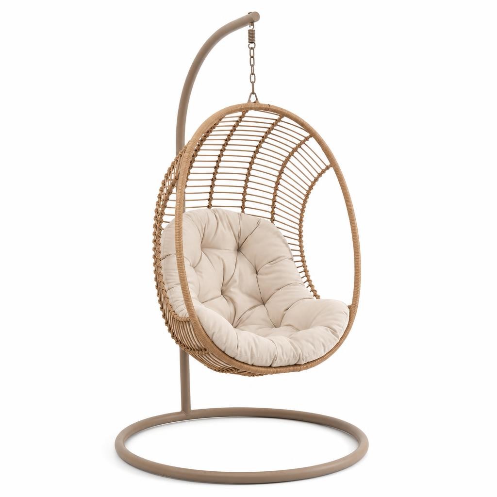 Fauteuil Oeuf Suspendu en Rotin Naturel avec Coussin