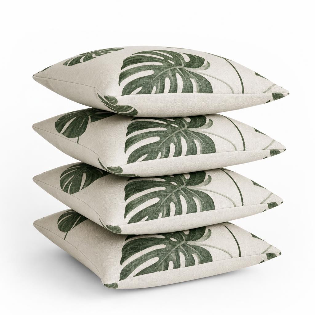Lot de 4 Coussins Déco Feuilles Tropicales Monstera