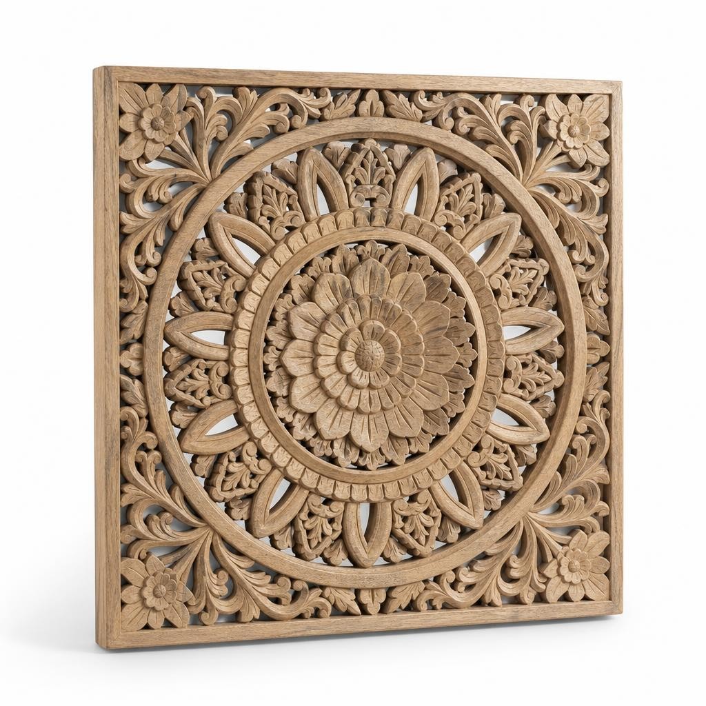 Panneau Mural Décoratif en Bois Sculpté Style Mandala