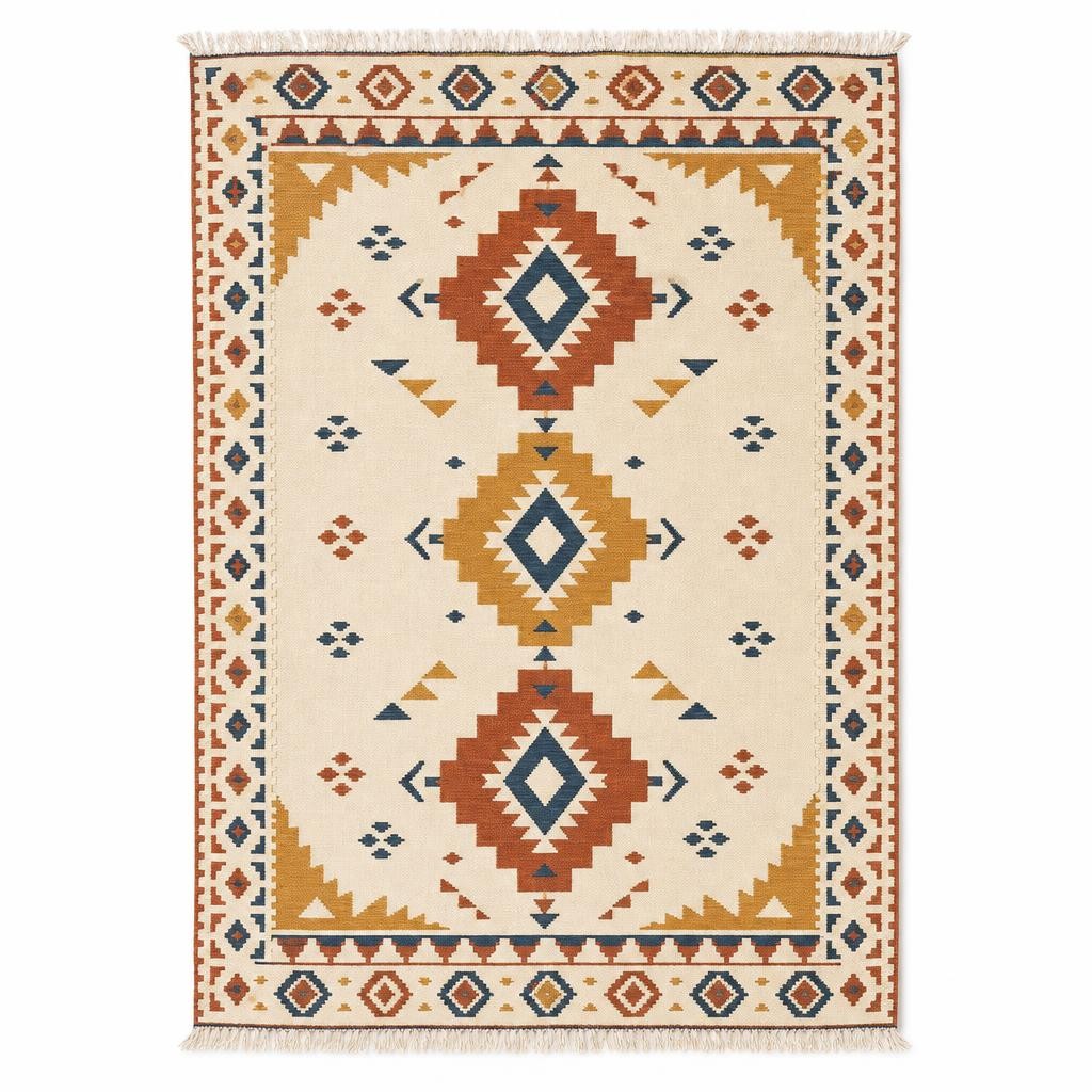 Tapis Dhurrie Tissé Plat Motifs Géométriques Indiens 160x230 cm