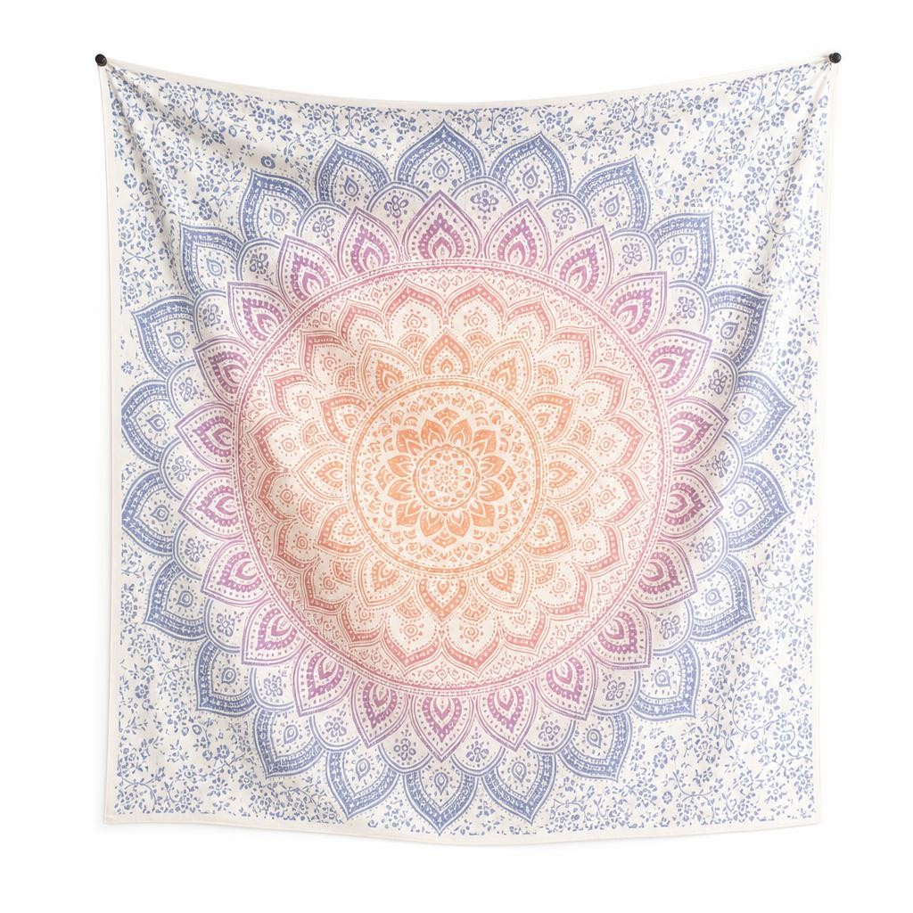 Tenture Murale Mandala en Coton Imprimé Block Print 150x200 cm